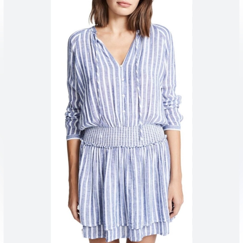 Rails Jasmine Parisian Blue mini dress SZ M Linen Strip Drop Waist